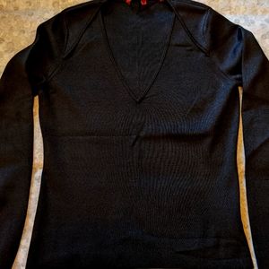Classic Black Silk V-Neck Sweater-Women's Size Medium